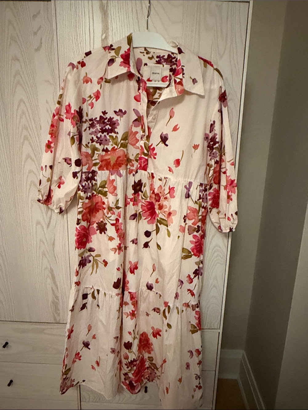 Floral Tiered Button-Front Midi Dress - White Pink Floral